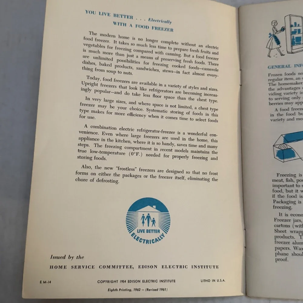 Vintage 1962 Food Freezing Facts Booklet Edison Electric Institute Mid Century